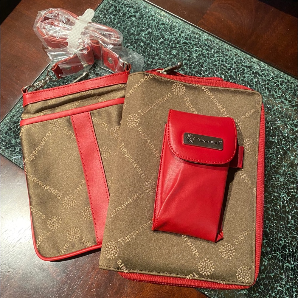 Red Tupperware Signature Crossbody Bag & Binder